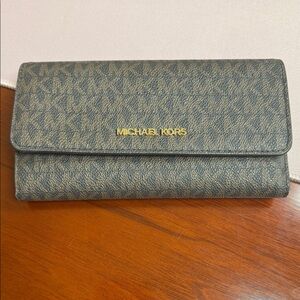 Michael Kors Blue Signature Continental Wallet with Gold Logo